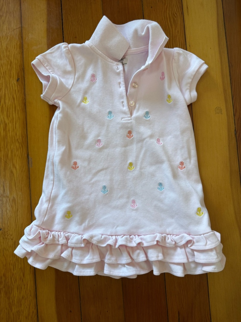 Little Me Light Pink Polo Dress with Anchor Embroidery